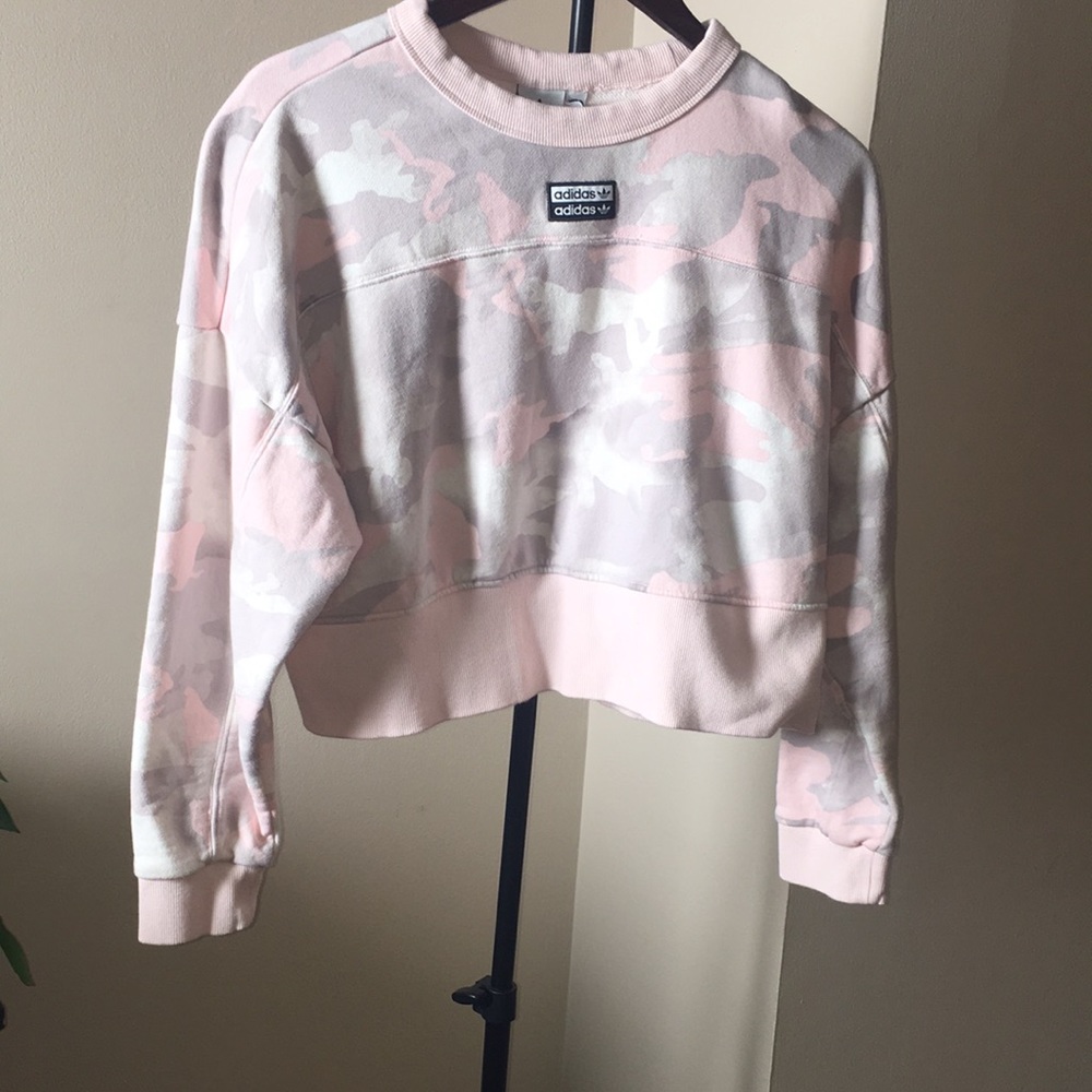 Adidas pink camo crop sweatshirt - M